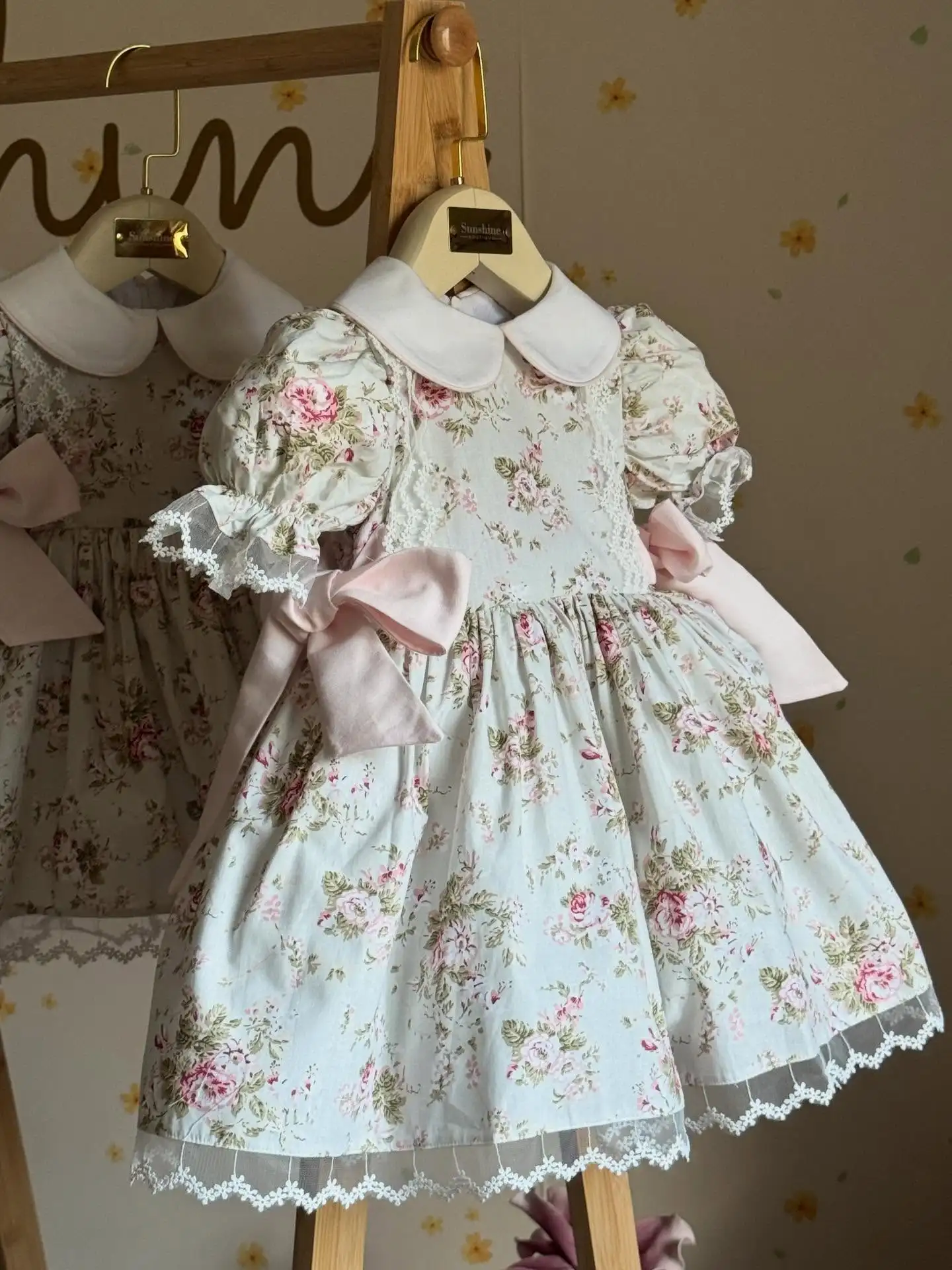 Summer Girl Flower Print Lace Fluffy Dress For Casual Party Birthday Wedding Photography B628