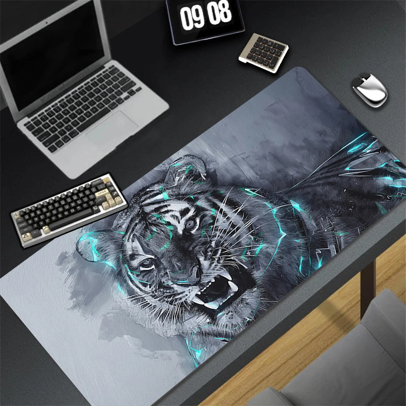 Mouse Pad Laptop Cool Anime Tiger Gaming Mousepad PC Flame Gamer Cabinet Keyboard Rug Non Slip Desktop Protector Mat XXL Carpet