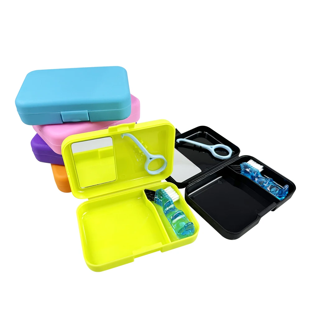 Portable Toothbrush Case Oral Care Hygiene Tools Storage Box With Mirror Orthodontic Aligner Remover Mini Denture Cleaning Brush