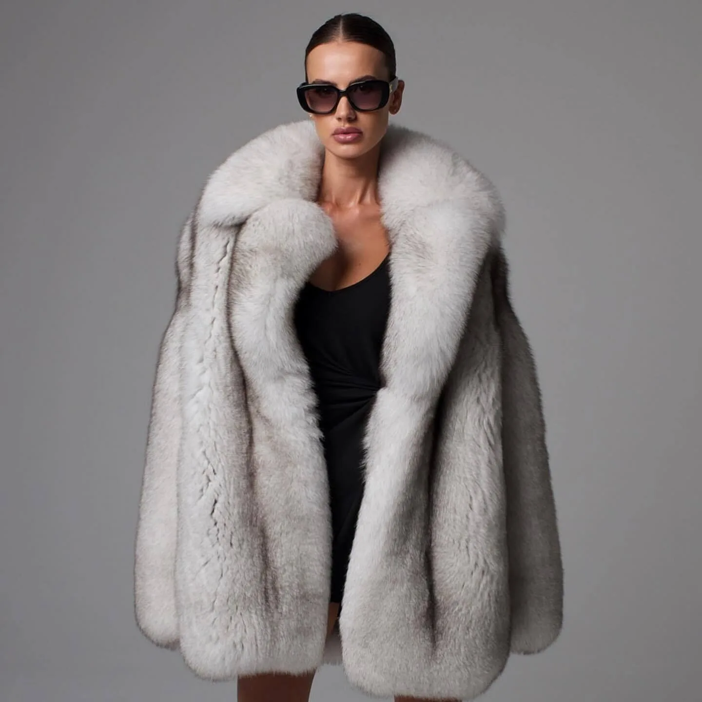 Women Real Blue Fox Fur Coat Natural Full Pelt Lapel Jacket Winter Long Overcoat warmth fluffy authentic genuine fur coats