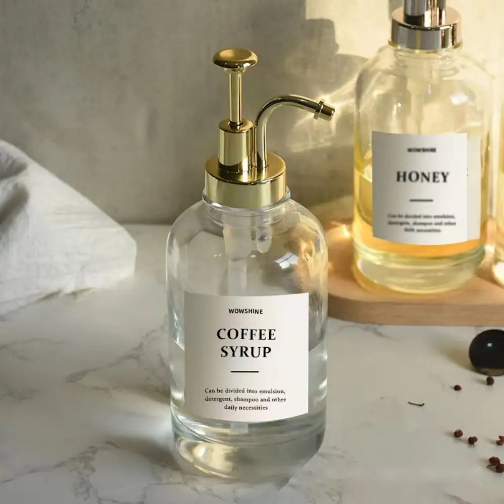 New 500ml Glass Soap Dispensers Clear Upgraded Pump Hand Soap Dispenser Liquid Container Bottle Portable Coffee Syrup Dispenser