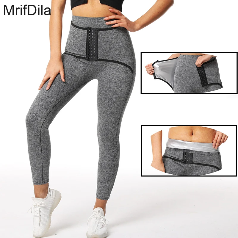 MrifDila High Waist Compression 3 Buckles Sauna Leggings Body Shaper Weight Loss Pants Waist Trainer Lifting Sweat Workout Pants