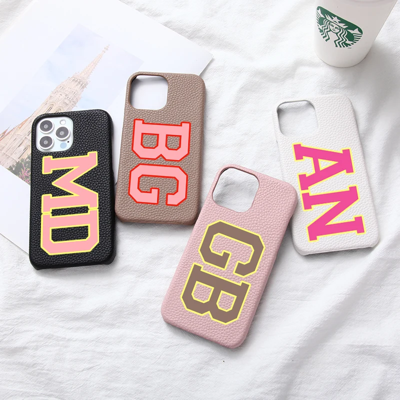 Кожаный чехол для телефона с инициалами и буквами, персонализированный под заказ, для iphone 13 12 11 Pro Max X XS XR 7 8 Plus, роскошный чехол