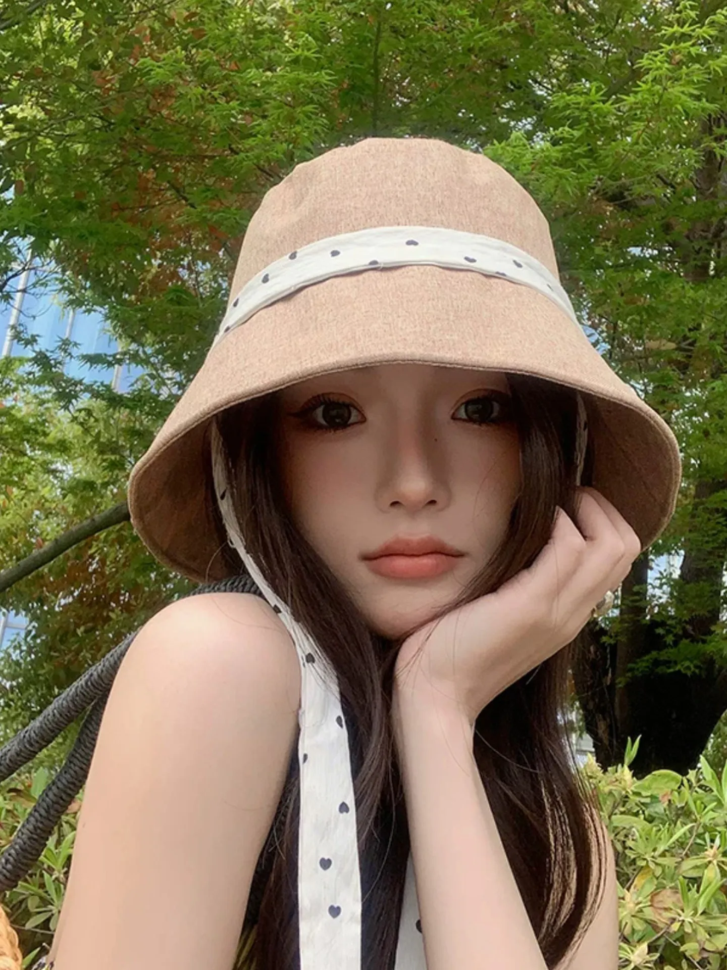 New sunscreen visor women's summer retro polka dot strap fisherman hat big brim versatile