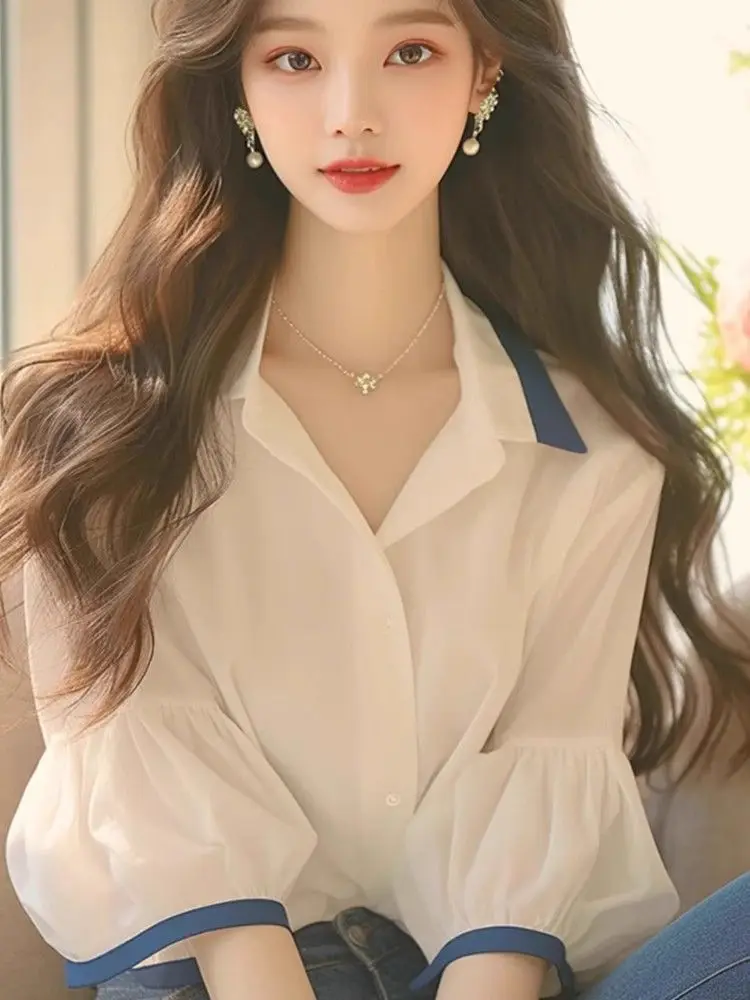 Chemisier à manches lanternes pour femmes, haut polyvalent, haut de gamme, amincissant et rajeunissant, Super beau, élégant, été