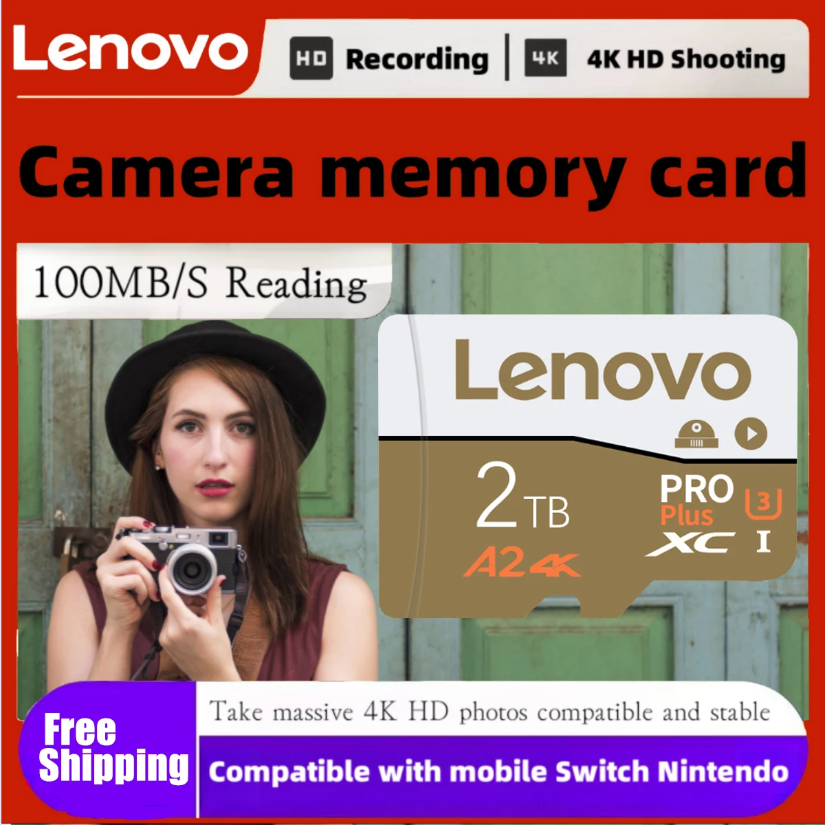 Lenovo 2TB/1TB Flash Memory Card 256GB 512GB Class A2 Micro tarjeta SD Memories Mobile Storage TF Card For Nintendo Switch Games