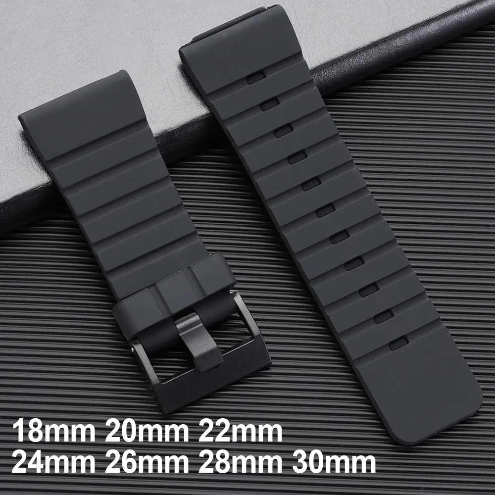 Silicone Watch Strap 18mm 20mm 22mm 24mm 26mm 28mm 30mm Black Rubber Watch Band Waterproof Universal Wristband for Men Women