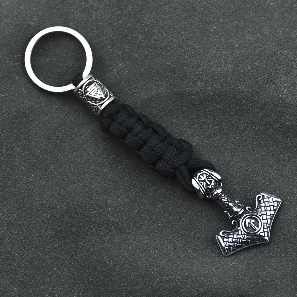 Stainless Steel Anchor Pendant Handmade Paracord Keyring Vikings Thors Hammer Rune Valknut Keychain Handmade Men\'s  Jewelry