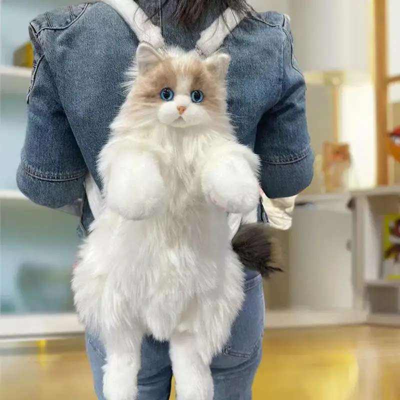 Cute Simulated Cat Designer Backpack Women Kawaii Soft Plush Trendy Backpack Purse For Woman School Bag Gift For Girls