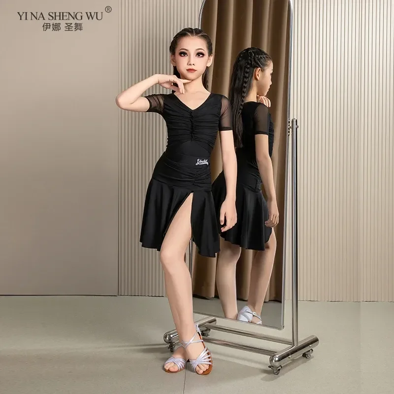 

Детские платья для соревнований по бальным танцам, розовые костюмы для девочек, сальсы, танго, самбы, румбы, костюмы для латинских танцев, детская танцевальная одежда