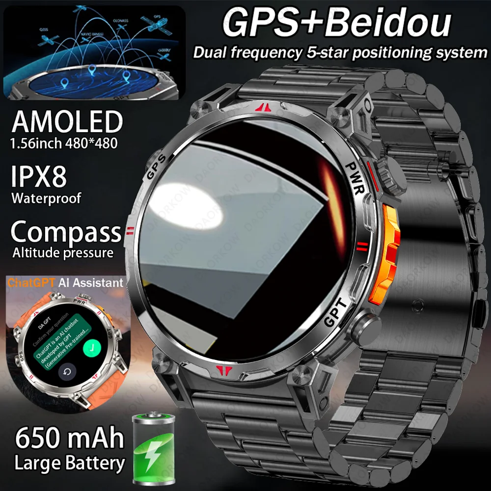 

2025 Best seller Military AMOLED HD SmartWatch GPS Compass 3ATM Waterproof Tactics 170+Sport BT call SmartWatch 650Mah Battery