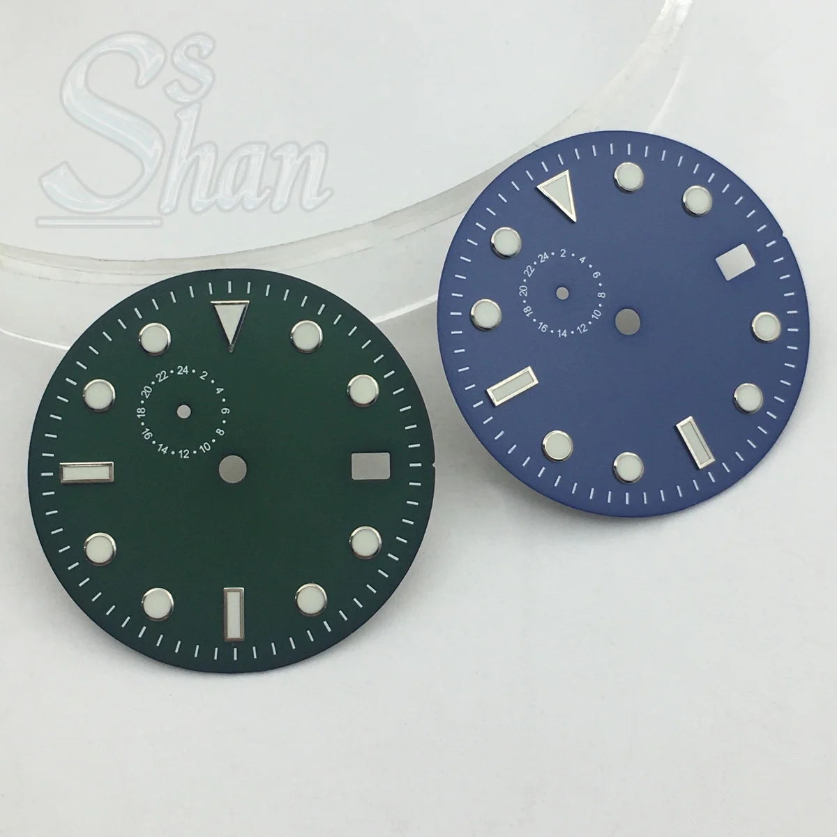 29 mm steriles Zifferblatt, schwarz, blau, grünes Zifferblatt, Silber, orange, Index, grün leuchtend, passend für NH37-Uhrwerk, modifizierte Uhrenteile