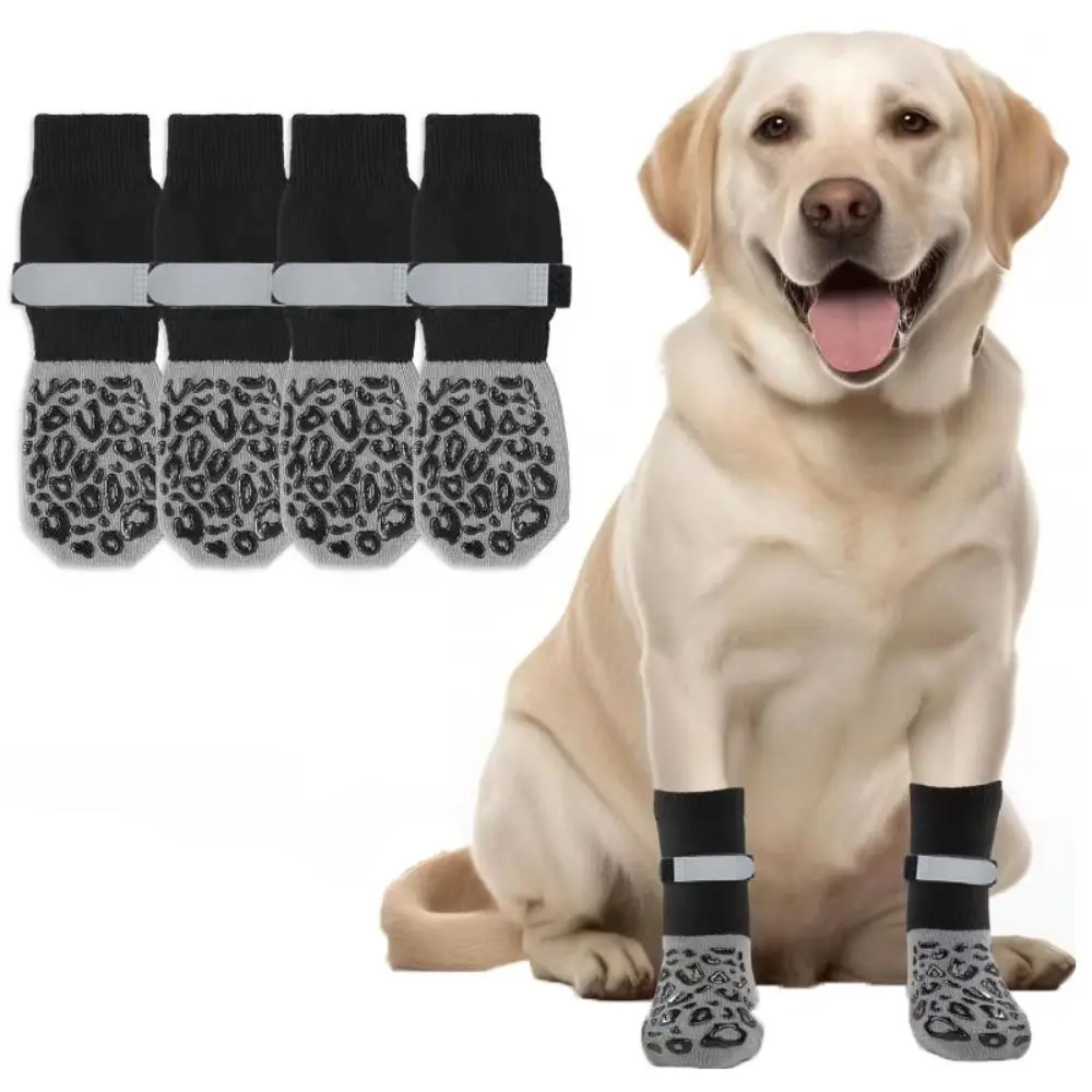 4PCS High Quality Anti-Slip Cozy Dog Socks Anti-Scratch Strong Grip Knitted Socks Cotton Adjustable Band Paw Protector Indoor