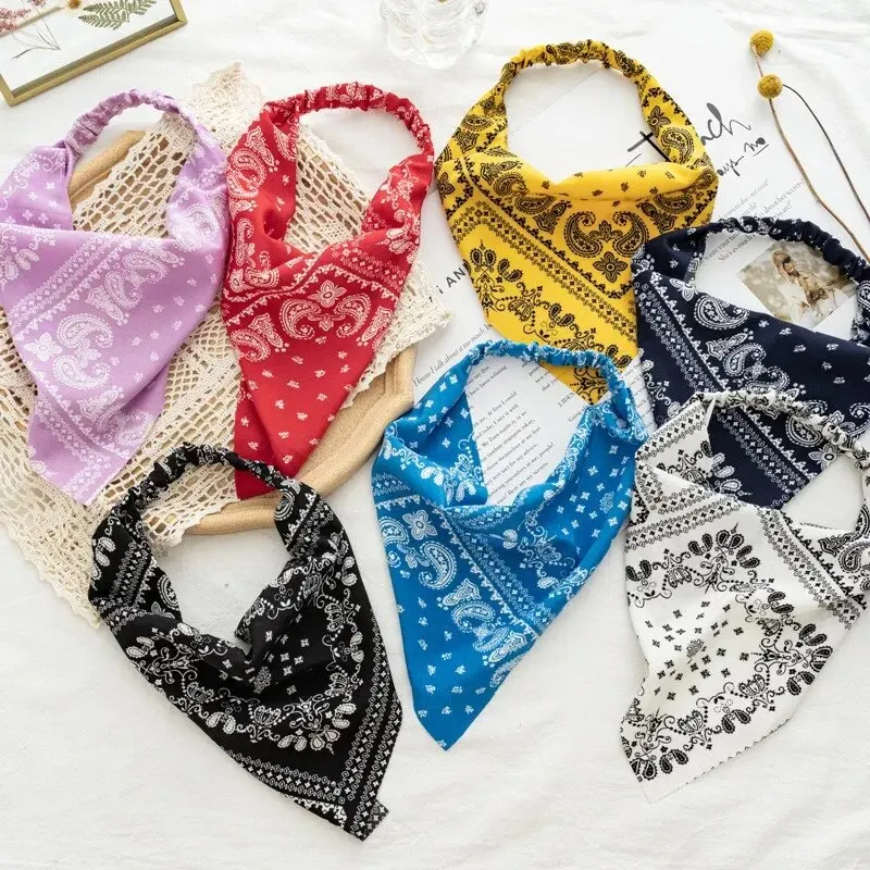 2pcs Paisley Printing Hair Scarf Vintage Triangle Bandanas Hairband Headband Elastic Headwrap Boho Hair Accessories