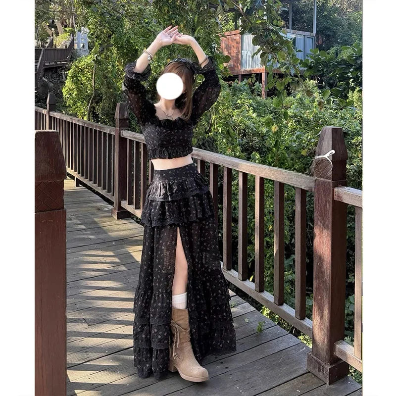 

Australian Wild Rose 2026 Spring New Style Retro Lace Short Top Skirt Set Women's Fashion Set High Waist Floral Print Sunscreen