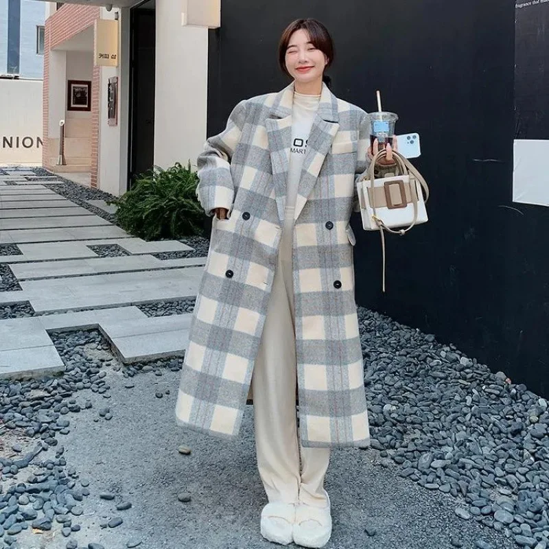 Fashion Tide Casual Hepburn Woolen Coat For Women Autumn Winter 2024 New High-Class Feeling Fried Street Mid-Length Woolen Coat