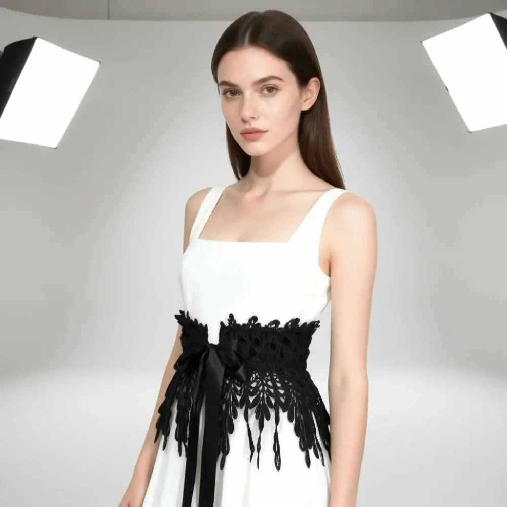 

Shirt Accessories Solid Color Lace Cummerbunds Elastic Hollow Corset Belt Waistband Tie Rope Wide Waist Corset Girl