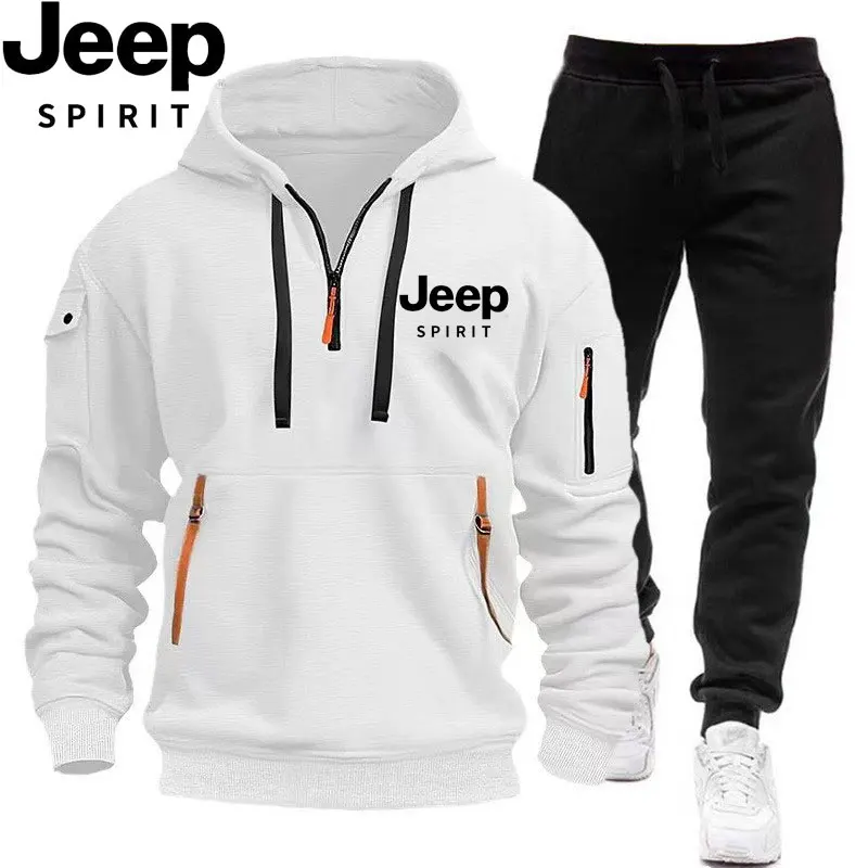 JEEP 2026 Autumn Winter New Printed Men's Long Sleeve Hoodie, Full Zip Cardigan with Multi-Pockets, Versatile Casual Jacket