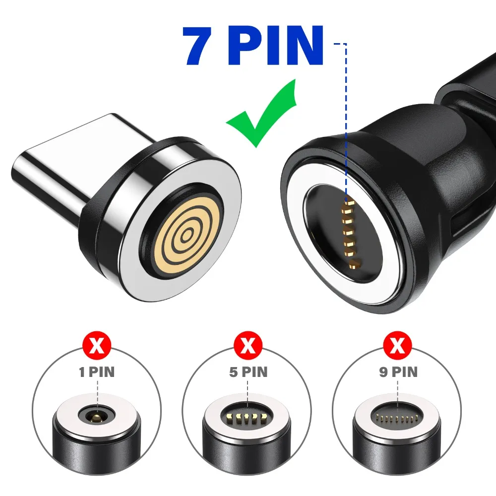 AUFU 540 Rotate Magnetic Cable 60W Fast Charging Type C Cable for iPhone 16 15 Samsung Xiaomi Magnet Charger Mirco USB Data Cord