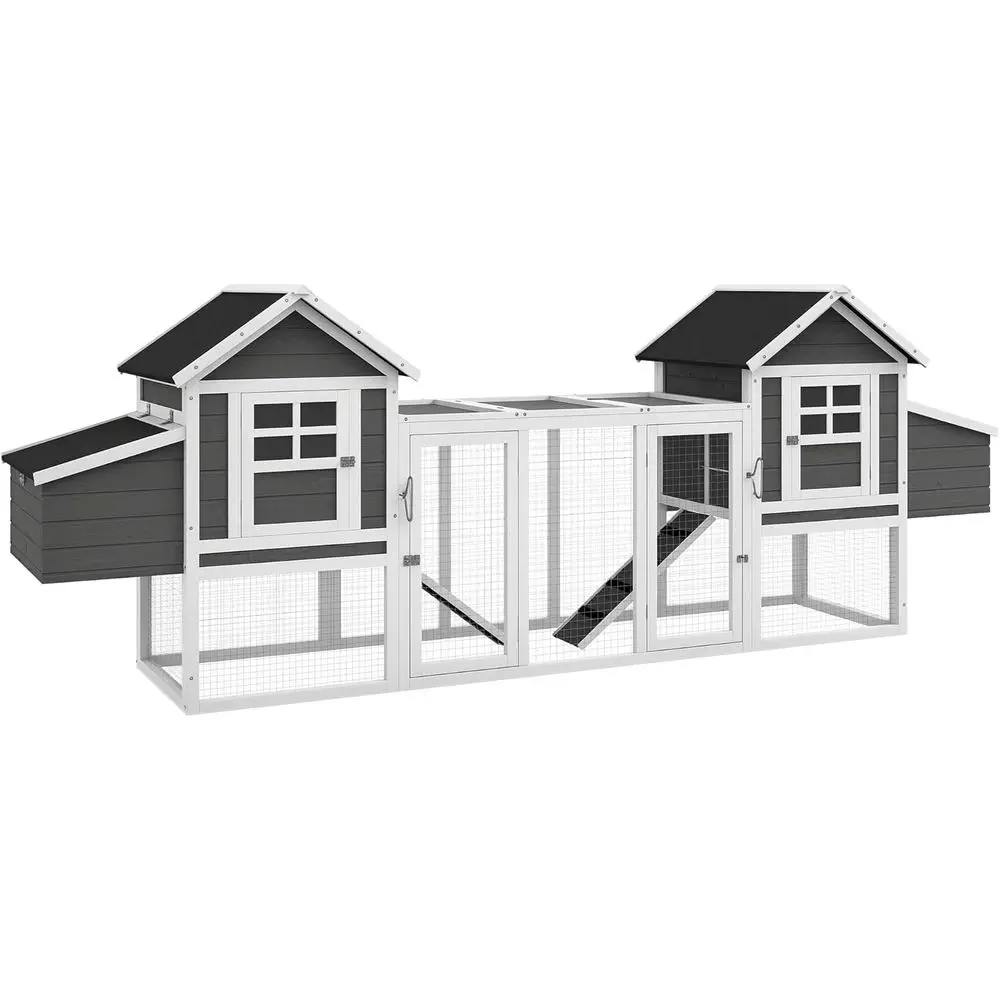 

Large Gray Dual-Deck Chicken Coop with Garden Bed, Nesting Boxes & Removable Trays, 123L x 27.5W x 42.5H