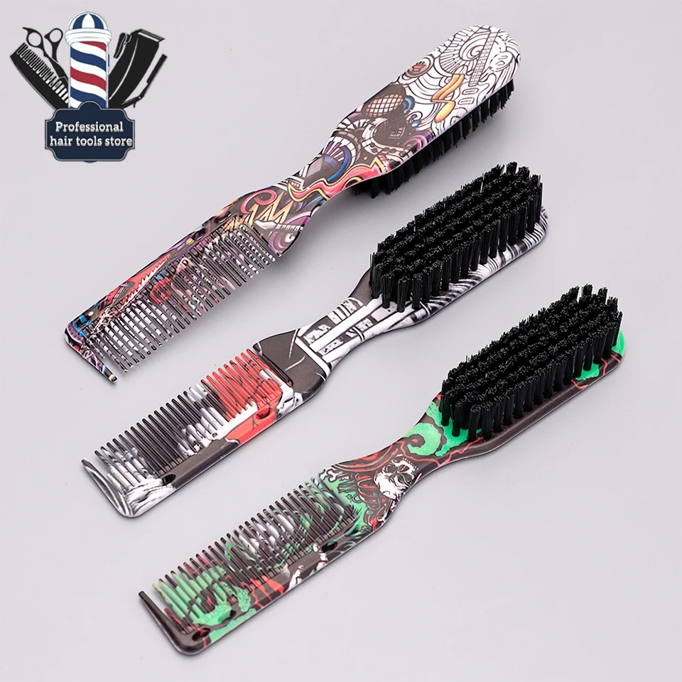 Double-sided Comb Printed Pattern Beard Styling Brush Professional Shave Beard Brush Barber Broken Hair Remove Comb For Men