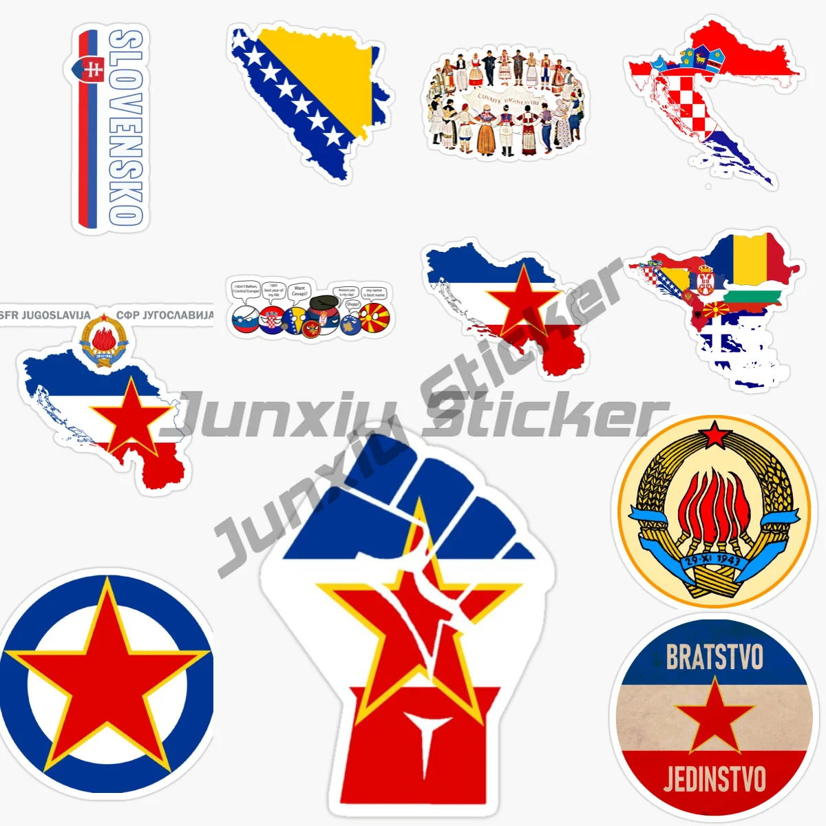 

Yugoslavia National Flag and Emblem PVC Car Sticke for Wall Window Suitcase Laptop Mirror Scooter Moto Vinyl Self-adhesive Decal