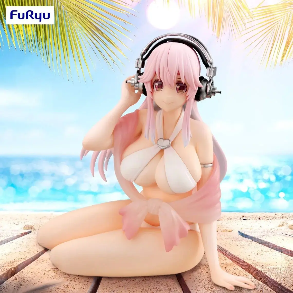 

Judai Original Furyu Noodle Stopper Super Sonico White Bikini Swimsuit PVC Action Figure Model Doll Toys