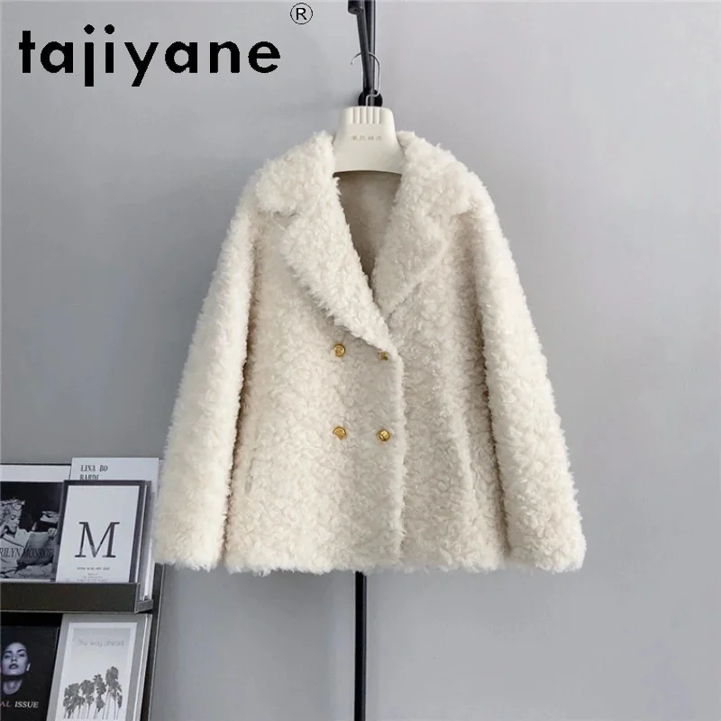 

100% Tajiyane Wool Coats for Women 2024 Autumn Winter Fashion V-neck Sheep Shearing Jacket Suit Collar Korean Style Fur