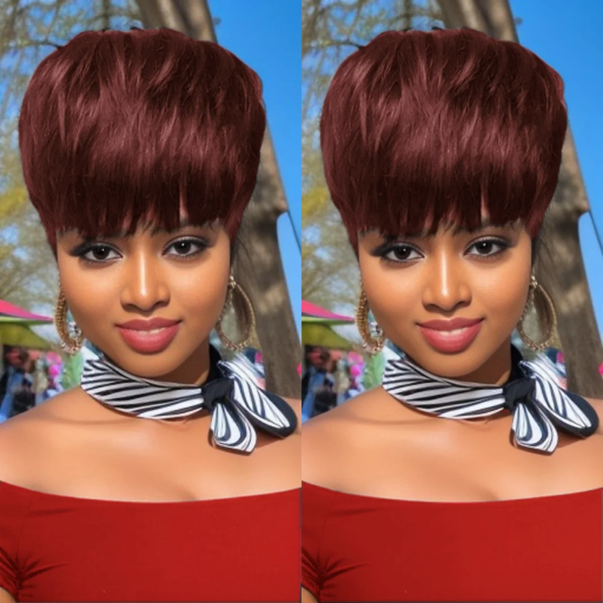 Short Layered Pixie Cut Human Hair Wigs With Bangs Pixie Cut Full Machine Made Wigs