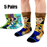 5 Pairs New Men's Socks Happy Funny Women Socks Animation Cosplay Hip Hop Long Socks Fashion Bizarre Christmas Gift Size 36-45