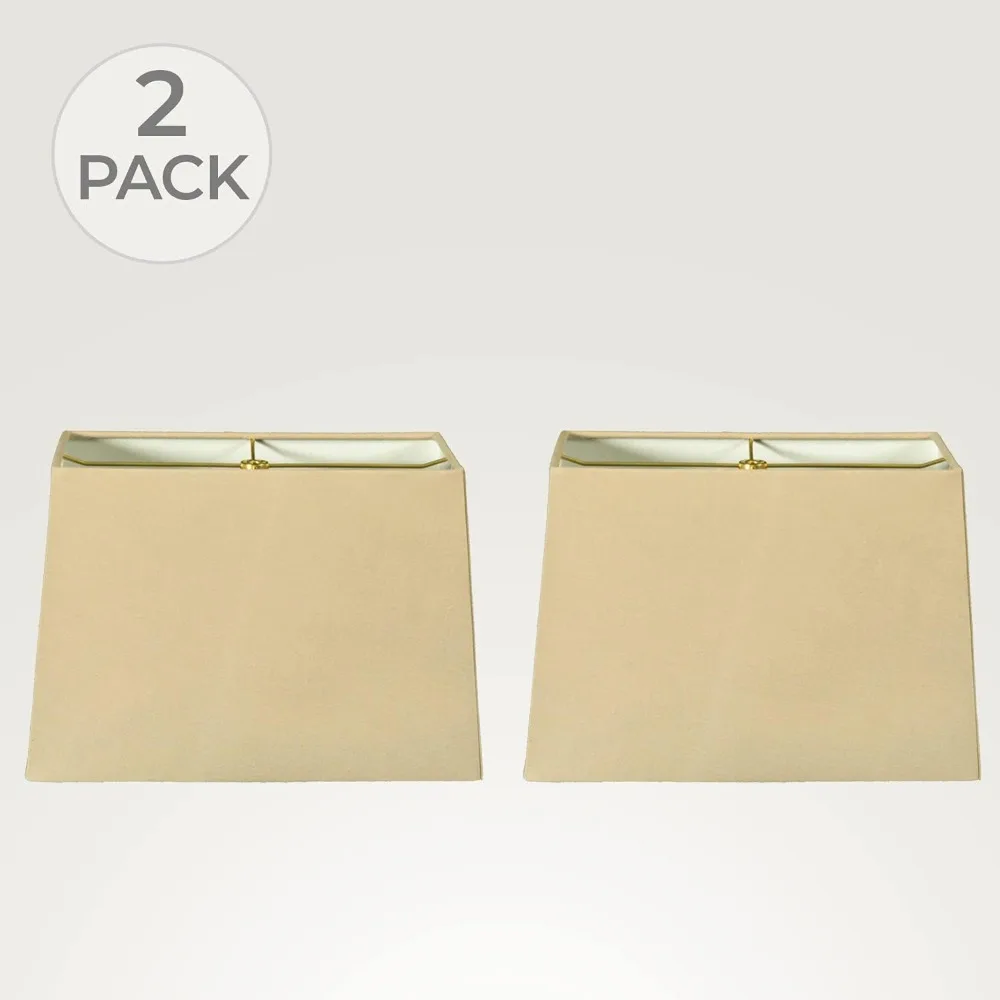 Conjunto de 2 abajur retangular com parte traseira rígida, linho bege, 6x12x8x14 polegadas, design retangular grande