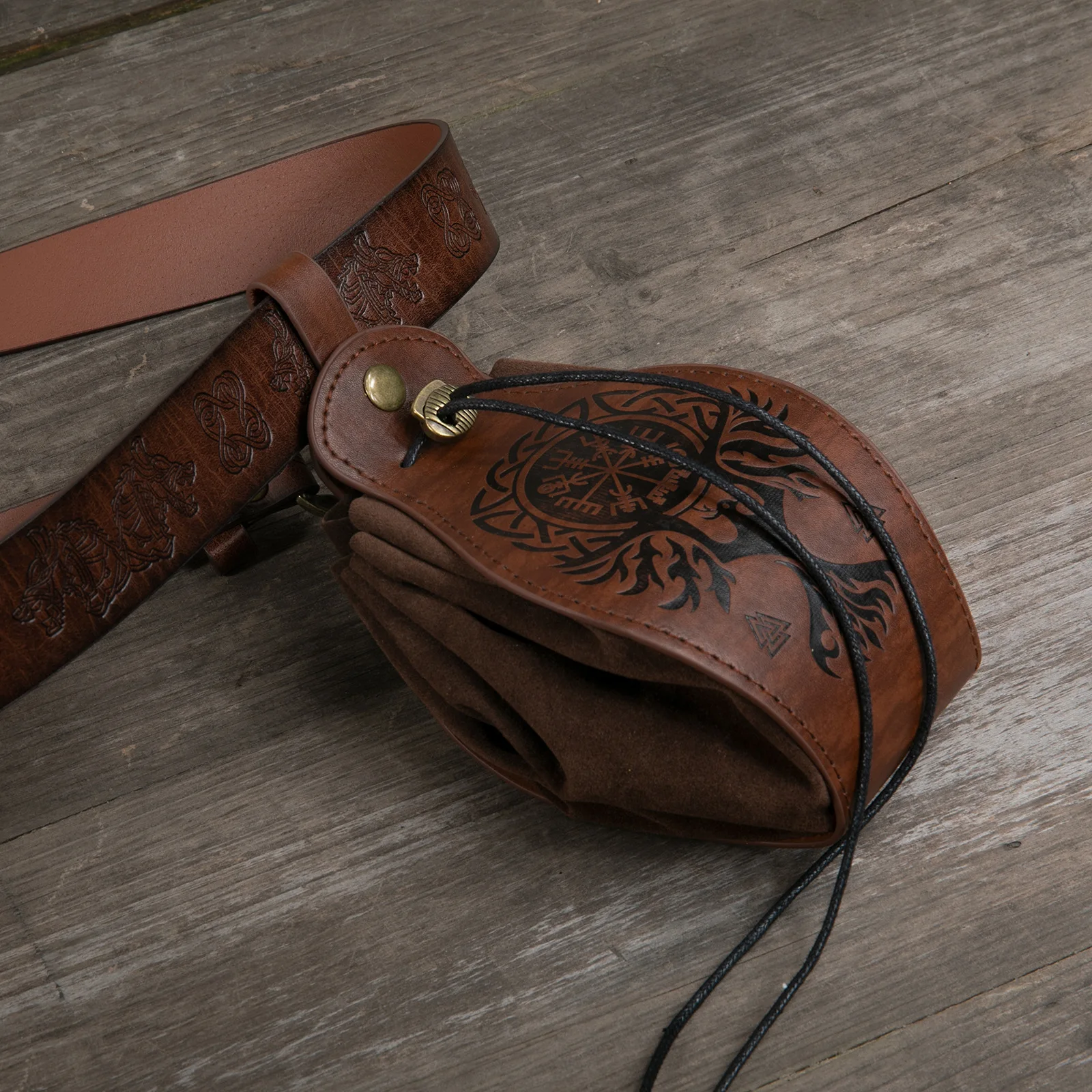 Mittelalterliche Wikinger-Geldtasche, Tasche, Cosplay, zum Aufhängen, Gürtel, Hüfttasche, Unisex, Leder, Kordelzug, Geldbörse, Party-Zubehör, Requisite – Detail 12