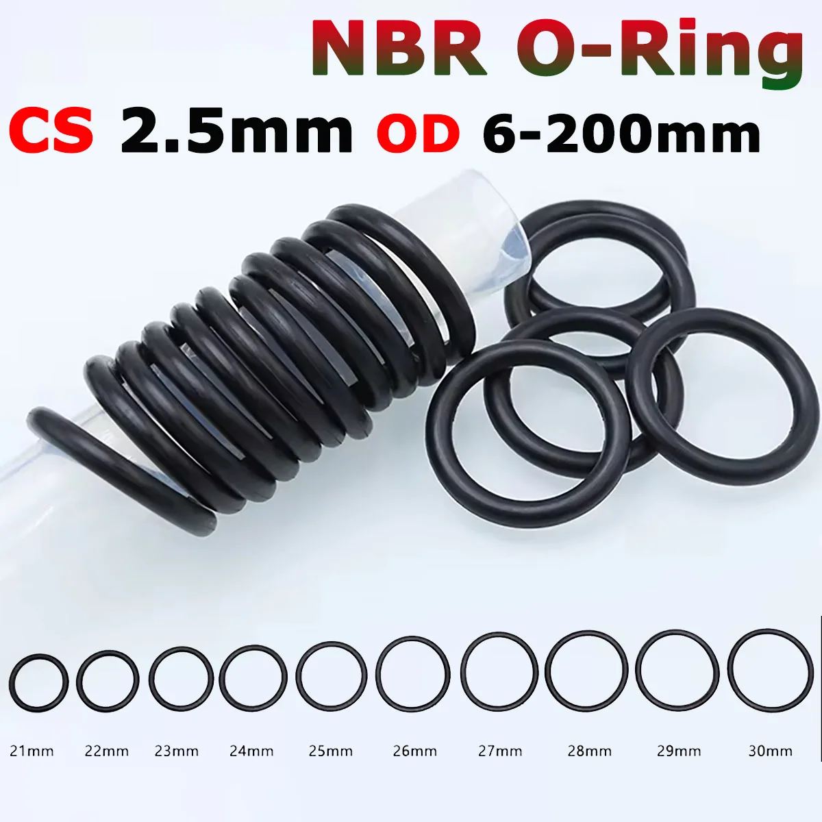

NBR O-Rings Thickness CS 2.5mm OD 6-200mm Black Nitrile Rubber O Ring Seal Washer Plumbing Gasket Corrosion Oil Resistance Oring