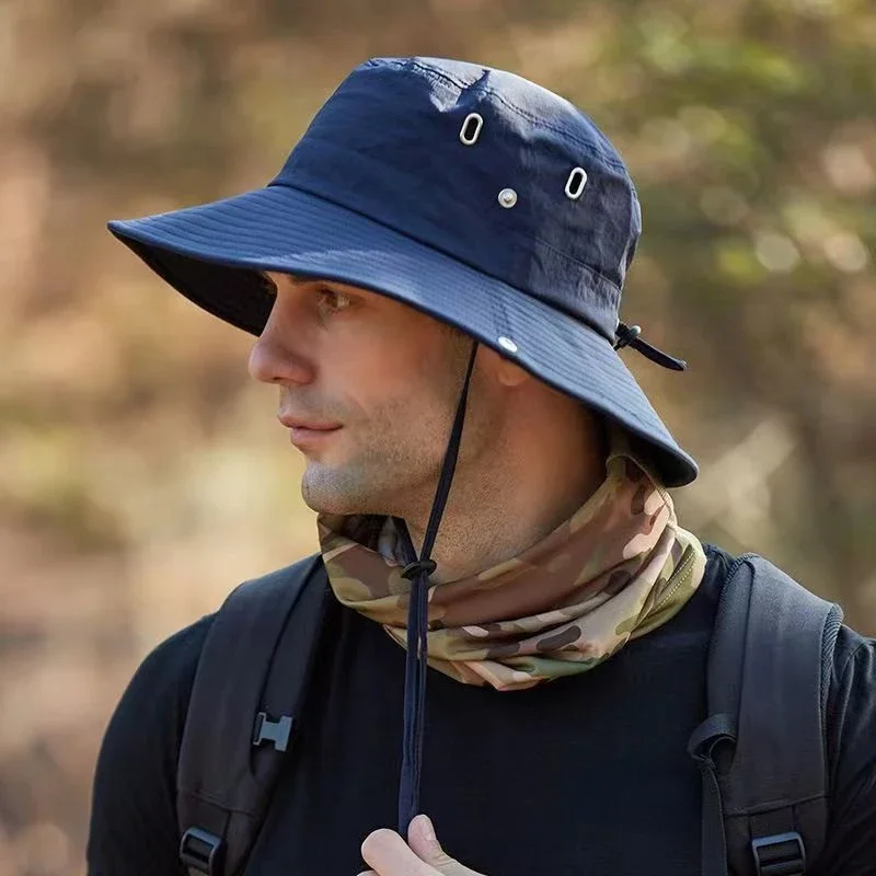 Sombrero de cubo para exteriores de verano, gorra de pescador sólida, sombrilla de pesca, gorra de protección solar de ala grande para hombres, montar, senderismo, sombrero solar, casco