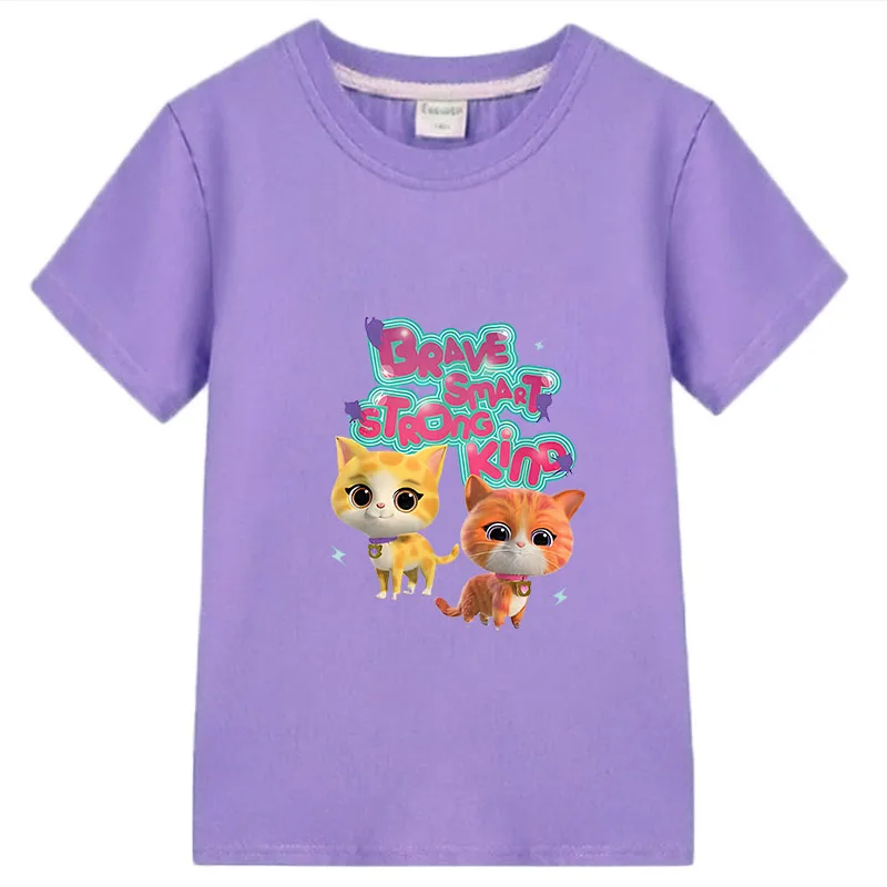 

SuperKitties Cartoon T-shirt 100%Cotton Tops Anime T-shirt boy girls clothes y2k one piece Summer Kawaii Short Children clothing