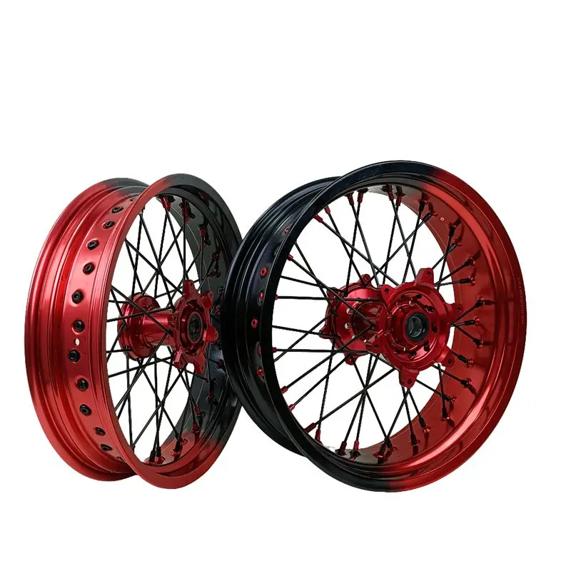 مكتبة ذكية تناسب EXC SXF 2003-2024 TE TC 2014-2024 17-3.5/5.0 مجموعة عجلات Supermoto ذات حافة سوداء وأحمر
