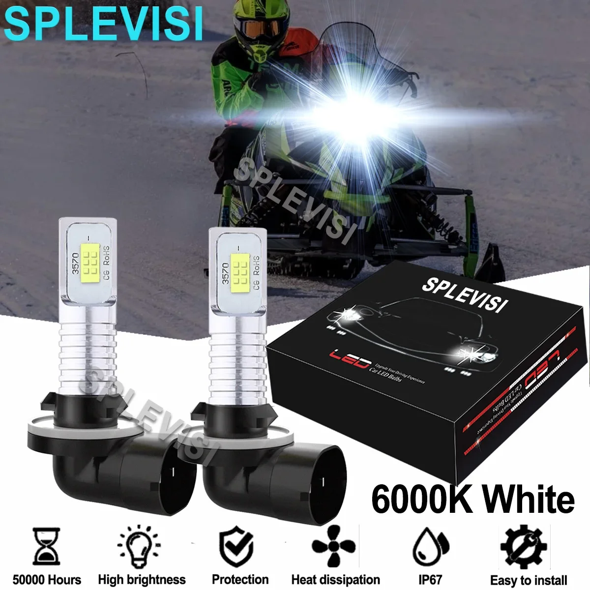 2PCS Bright White LED Headlights Bulbs 6000K Replace Kit For Arctic Cat Snowmobiles Crossfire 500 600 700 800