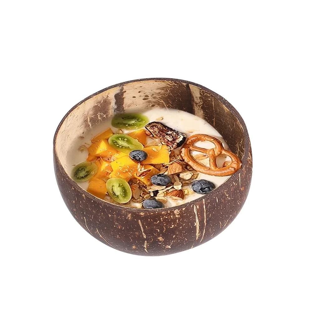 Polished Natural Coconut Bowl Vegan Organic Smoothie Salad Fruit Yogurt Bowl Reusable Kitchen Tableware Candle Holder DIY Decor