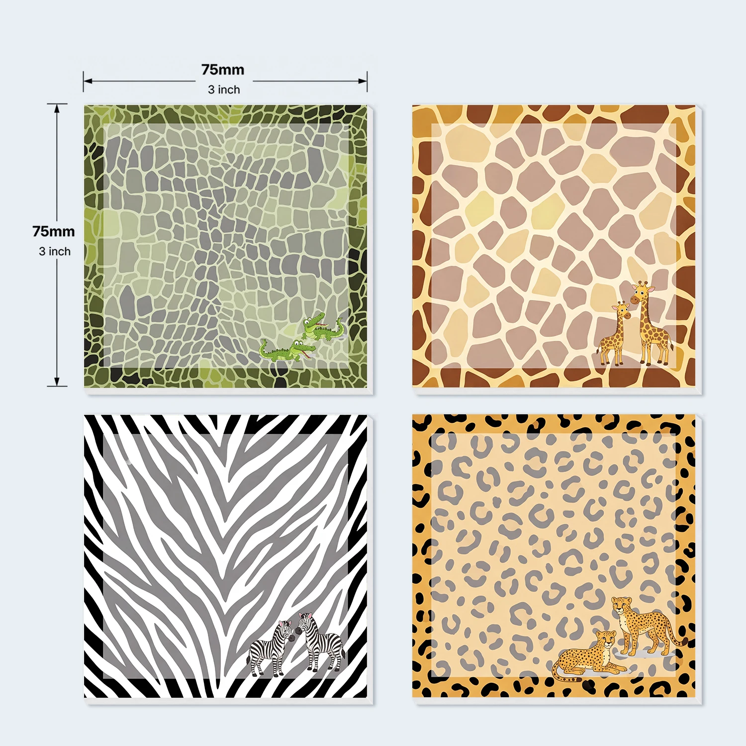 4PCS Safari Animal Self Adhesive Sticky Notes 200 Sheets Zebra Giraffe Crocodile Leopard Print Memo Pads Office Stationery