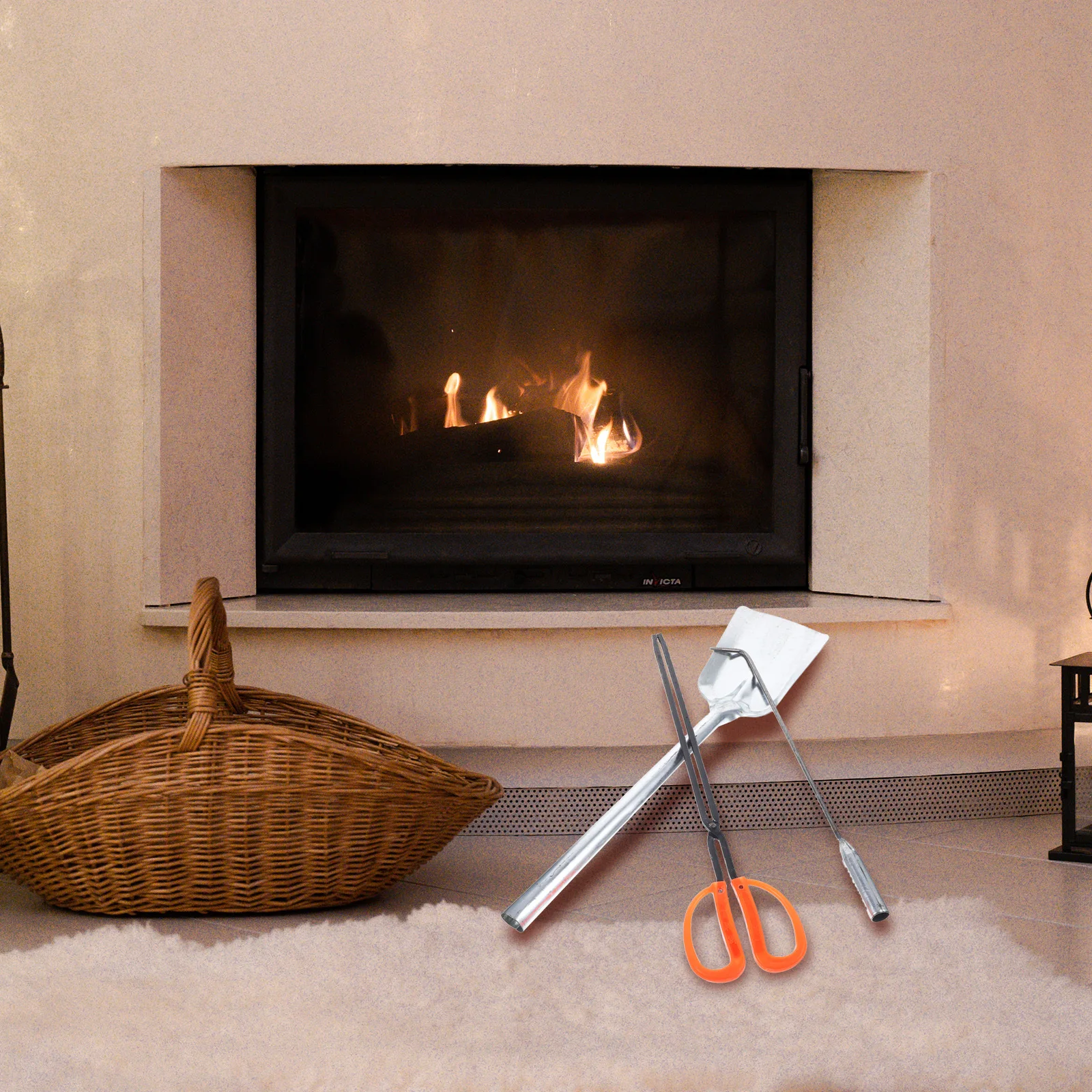 1 conjunto de ferramentas para lareira de ferro, pá compacta à prova de fogo, gancho de pôquer para uso interno e externo, leve, portátil, churrasco, acampamento