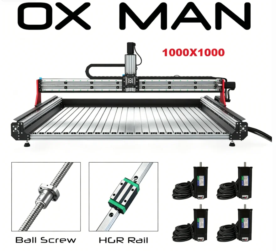 20%OFF Bulk-Man3D Silver 1000X1000 OX MAN CNC Router Mechanical Kit with 1610 Ball Screw Quiet Transmission for CNC Wood Router