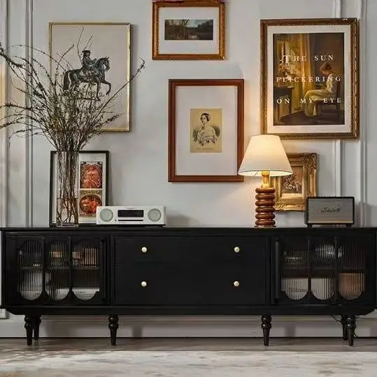 خزانة تلفزيون حديثة من الخشب الصلب، غرفة معيشة بسيطة فاخرة أمريكية خفيفة مع طاولة قهوة #6