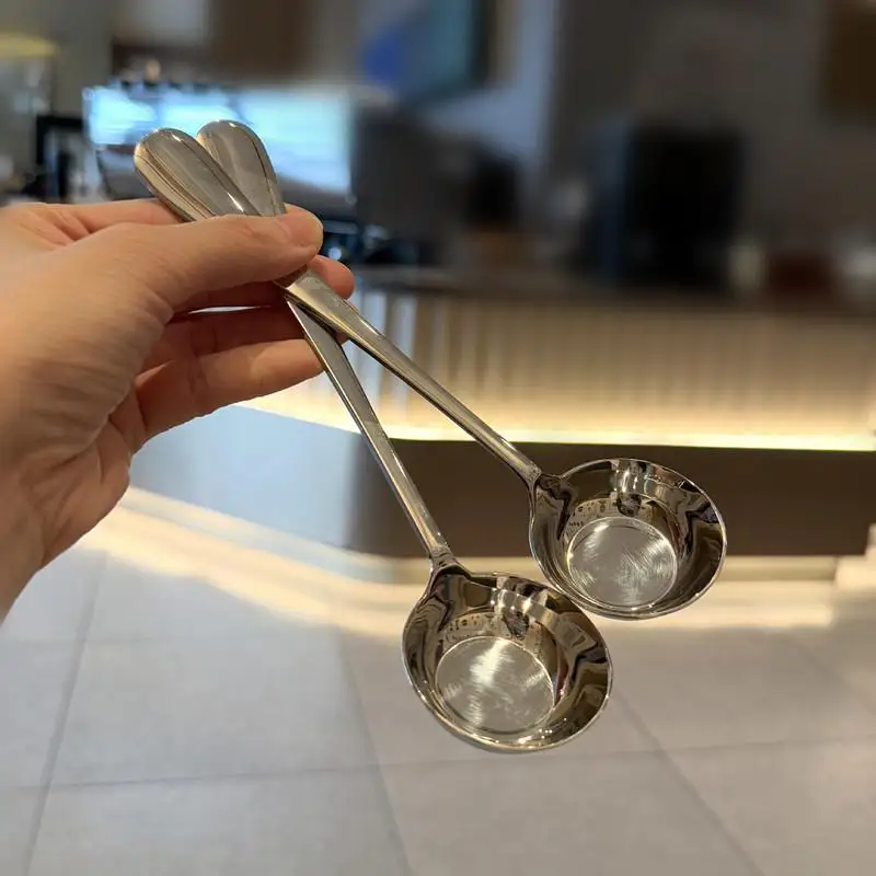 （Summer6）1/2 Pcs Stainless Steel Flat Bottomed Round Headed Spoon Long Handle Spoon For Rice Soup Noodles Coffee Cake Dessert