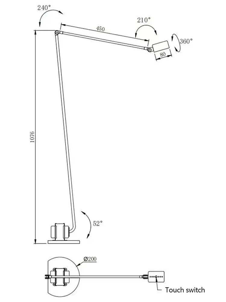 مصباح أرضي بذراع هزاز محرك إيطالي قابل للتعديل من SaNDYHA، ضوء قراءة أنيق، تصميم بسيط لغرفة النوم وغرفة المعيشة والدراسة والمنزل