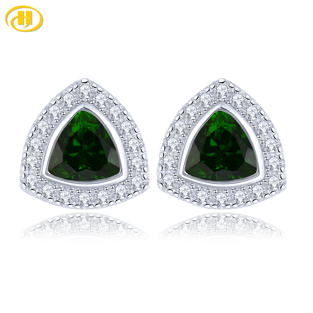 Natural Chrome Diopside Solid Sterling Silver Stud Earring 1.6 Carats Trillion Cut Gemstone Special Design Women Daily Jewelrys