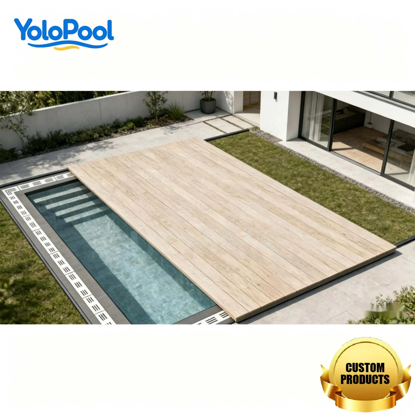 Custom Electric Pool Safety Cover with 2 Year Warranty 220V Motor SS304/WPC Swimspa Cover Easy Install Space Customizeable