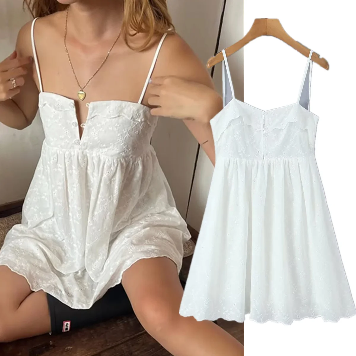 

Jenny&Dave Summer French Indie Folk Elegant Cotton Lace Embroidered Suspender Dress Elegant Party Dresses,Vestidos Womens Dresse