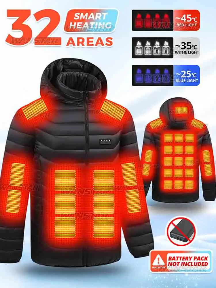 

Мужское нейлоновое зимнее пальто с подогревом, 32 зоны нагрева, 4 переключателя, 3 уровня управления для холодной погоды, уличный и рождественский подарок