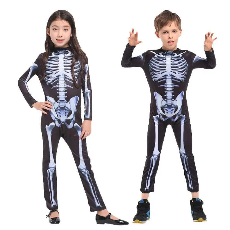 Halloween Carnival Cosplay Costumes Skeleton Costumes for Kids Boys Girls Children Halloween Anime Party Fancy Jumpsuits