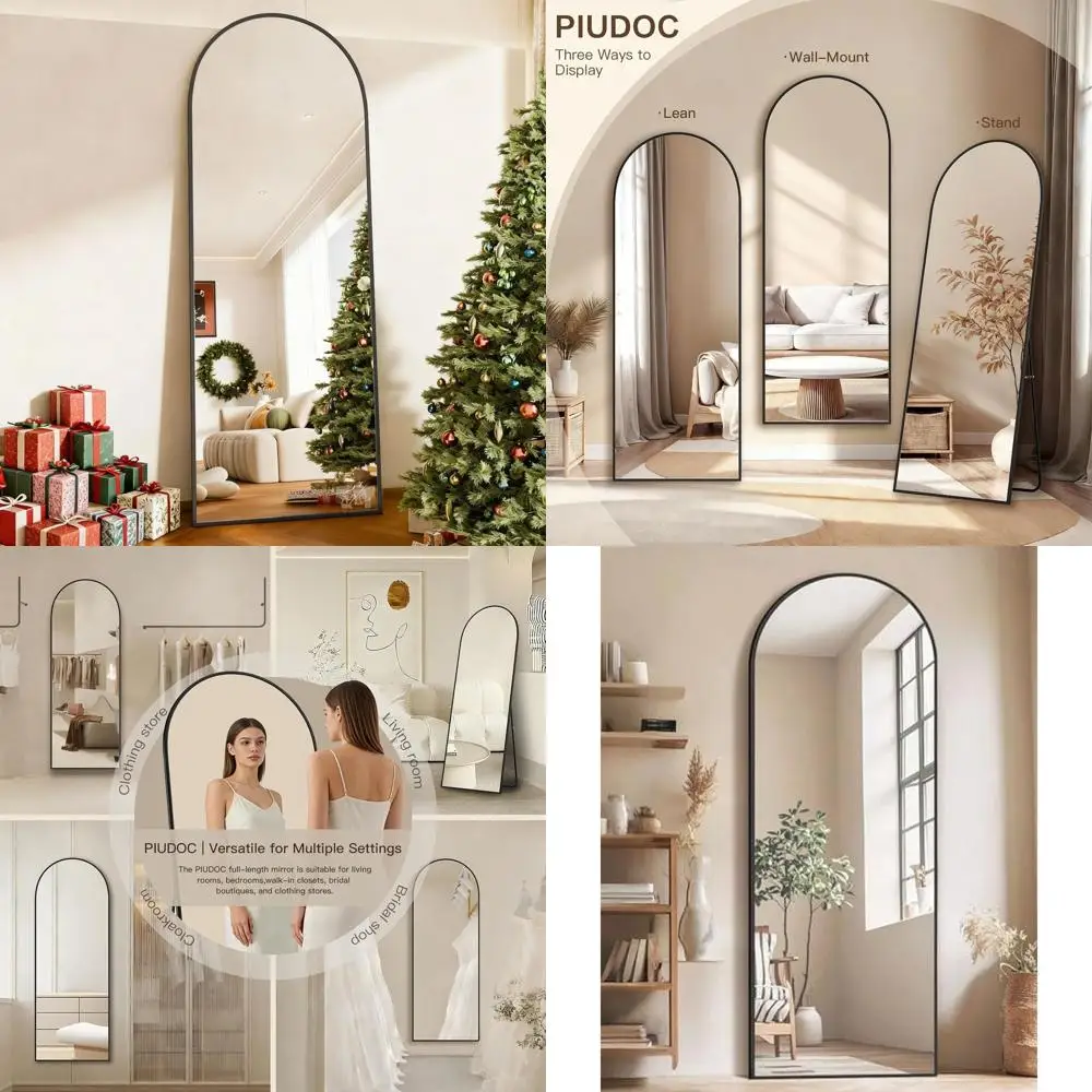 

Arched Full-Length Floor Mirror with Stand, Ideal for Bedroom or Living Room in Black